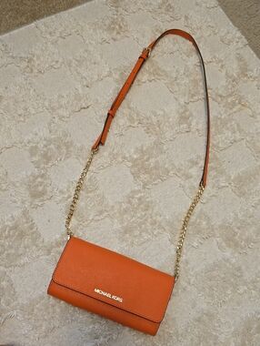 Michael Kors Orange Leather Chain-Strap Crossbody